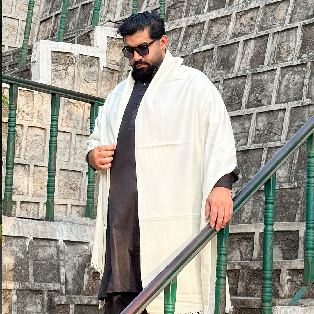 Premium 100% Wool Shawl – Half White & Black | Soft, Warm & Elegant