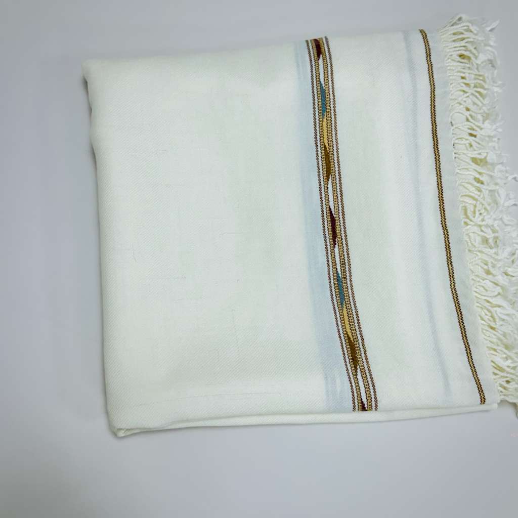 Half White Wool Shawl – 100% Pure & Timeless