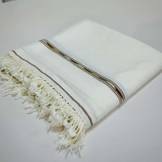 Half White Wool Shawl – 100% Pure & Timeless